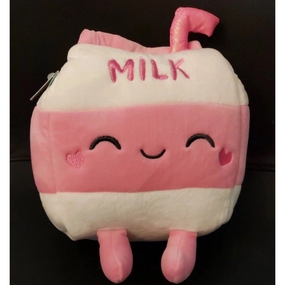 Play Right‎ Hug Me Strawberry Milk 8 Inch plushie stuffed animal pink and  white